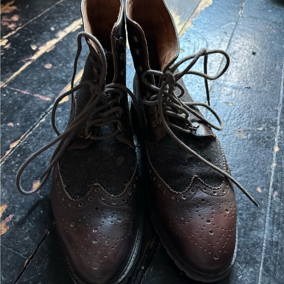 Mens Wingtip Massimo Matteo Leather Boots - Size 9 - Burgundy - Italy - Picture 14 of 14